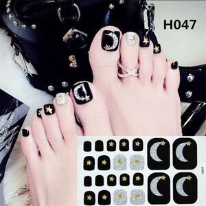 BLACK SILVER MOON STAR GLITTER TOENAIL WRAP STICKERS